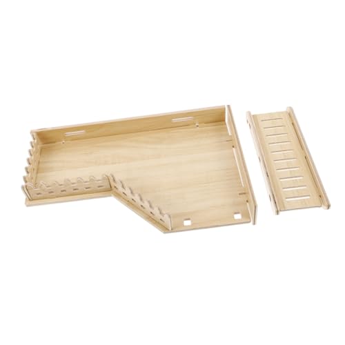 WOONEKY Hamster Kletterplattform aus Natürlichem Holz mit Leiter Zweistöckige Spiel und Ruheplattform für Kleintiere Robustes Hamster Zubehör für Käfige Komfortabler Ruheplatz und von WOONEKY