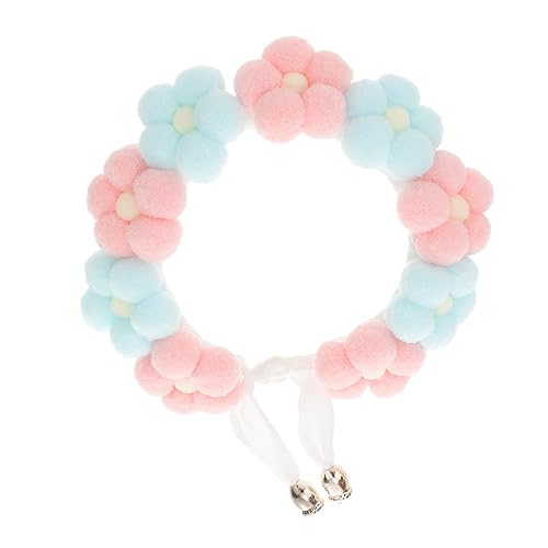 WOONEKY Handgestricktes Haustierhalsband Blumenform Strick Katzen und Hundehalsband Leicht Komfortabel Süßes Accessoire für Kleine Haustiere Rosa Blau von WOONEKY