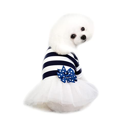 WOONEKY Hundekleid Tutu Mit Schleife Und Tüllrock Für Kleine Hunde Dunkelblau Süßes Tierkostüm Für Alltag Und Fotos Modische Haustierbekleidung von WOONEKY