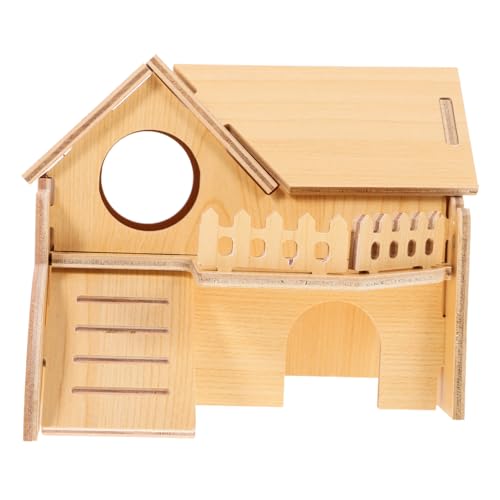 WOONEKY Holz Hamsterhaus Doppelschichtige Haustierunterkunft für Hamster Eichhörnchen und Meerschweinchen für Spiel und Erkundung aus Natürlichem Holz Fördert die Aktivität und Langeweile von WOONEKY