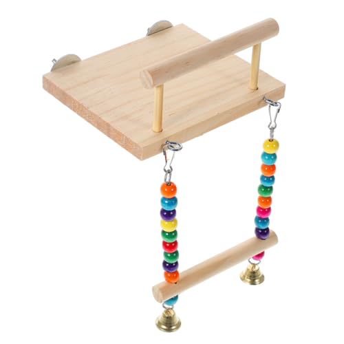 WOONEKY Holz Papageien Sitzstange mit Glocke Natürlicher Vogelkäfig Kletterstand Verschleißfestes Kauspielzeug Einfach zu Montierender Vogel Spielplatz für Wellensittiche und Papageien von WOONEKY