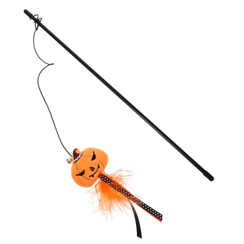 WOONEKY Halloween Katzenspielzeug Interaktiver Katzenangel Mit Niedlichem Kürbisdesign Federstab Für Aktives Spielen Für Katzenfreunde Zur Halloween von WOONEKY