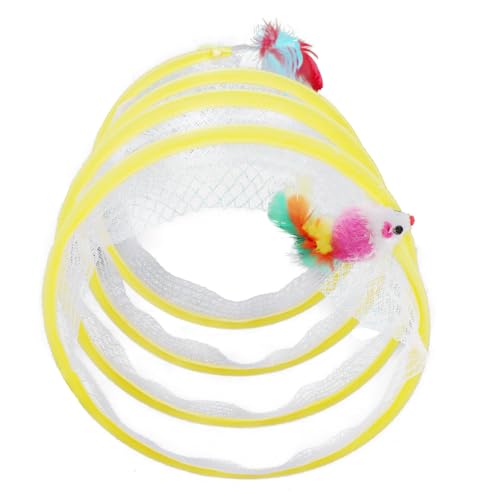 WOONEKY Katzenspielzeug Katzen Tunnel mit Interaktivem Maus Federdesign Faltbarer Großer Katzenklettertunnel für Kätzchen Fördert Bewegung und Beschäftigung im Innenbereich von WOONEKY