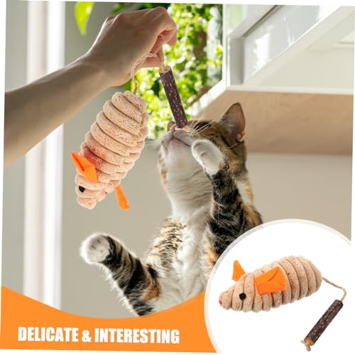 WOONEKY Katzenspielzeug Mausform mit Katzenminze Interaktives Kätzchenspielzeug aus Langlebigem Baumwoll Fördert und Zahnpflege Leichtes Indoor für Hauskatzen Beiges Design von WOONEKY