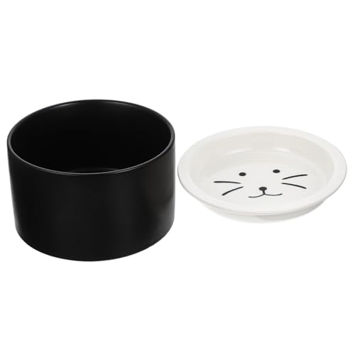 WOONEKY Keramik Futternapf für Katzen und Hunde Trink und Napf aus Langlebigem Leicht zu Reinigen Geruchsneutral Geeignet für Haustiere Zuhause Schwarzes Design von WOONEKY