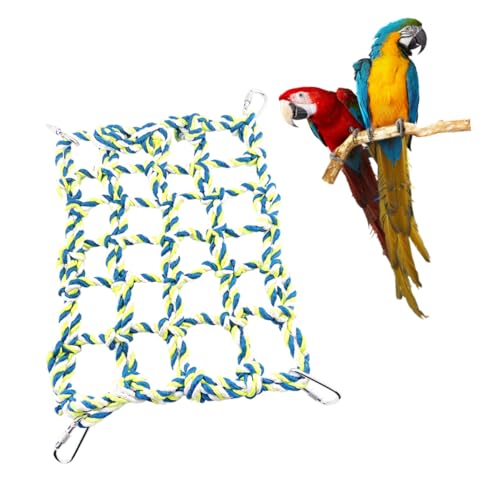 WOONEKY Kleines Buntes Kletternetz für Kleintiere Baumwollseil Hängematte und Schaukel Robustes für Hamster Eichhörnchen und Papageien Grün Fördert Bewegung und Krallenpflege von WOONEKY
