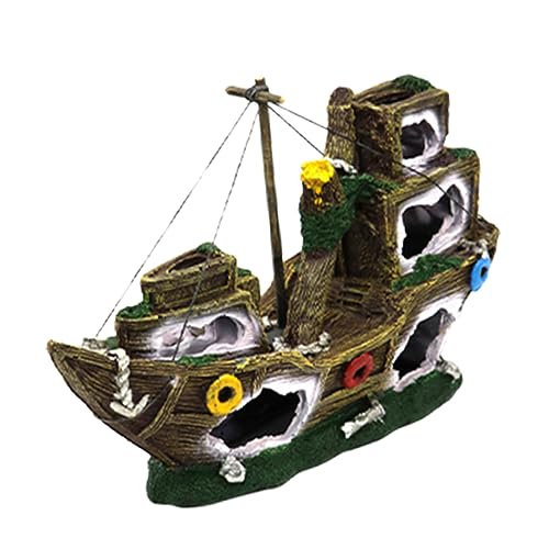 WOONEKY Kreative Aquarium Dekoration Piratenschiff Modell Harz Schiffswrack für Fischbecken Kompakt Leicht Sicher für Fische Geeignet für Verschiedene Aquarien und von WOONEKY