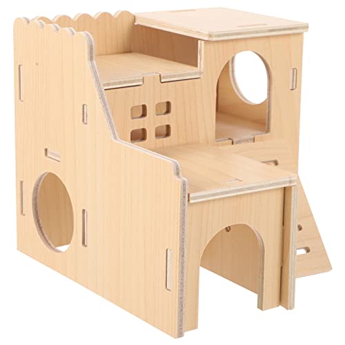 WOONEKY Kreatives Mini Holz-Haus Für Hamster Und Kleintiere Zweilagiges Spielhaus Als Rückzugsort Und Spielzeug Für Zwerghamster Ratten Und Chinchillas Dekorativ Und Funktional von WOONEKY