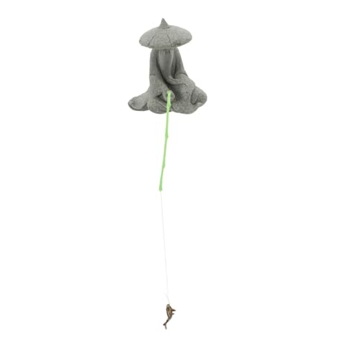 WOONEKY Mini Statue aus Harz Asiatische Dekoration für Zen Garten und Aquarium Detailreiche Miniaturfigur Eines Älteren Anglers Bonsai Gestaltungselemente für Harmonisches Zuhause von WOONEKY