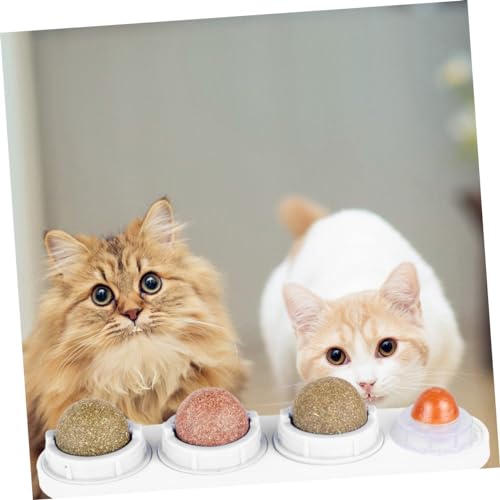 WOONEKY Natürlicher Katzenminze Ball Katzenspielzeug für Katzenzahnpflege Interaktiver Kauspielzeug Ball zur Beruhigung und Belohnung Weiß für Katzen und Kätzchen von WOONEKY