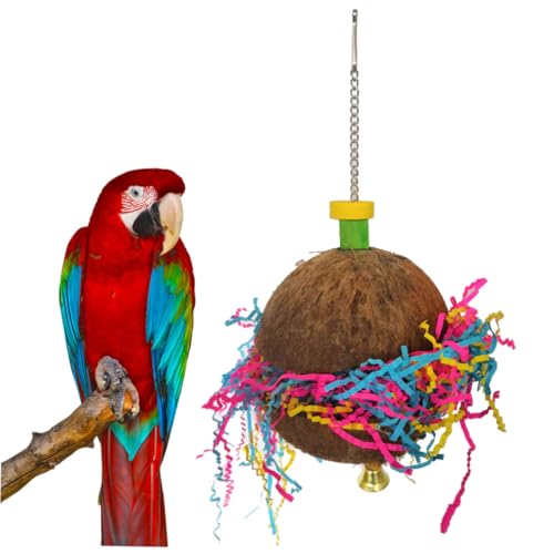 WOONEKY Papageien Natürlicher Kokosnussschale Bunte Kletter Kauschaukel für Wellensittiche und Kleine Vögel Sicherer Langlebiger Käfig hängespielplatz Einfach zu Montieren für von WOONEKY