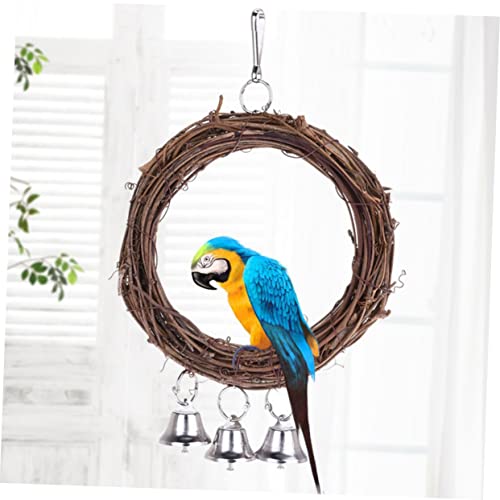 WOONEKY Papageienschaukel Aus Rattan Mit Stehkreis Und Hängering Inklusive Glockenschnallen Zum Klettern Und Entdecken Für Kleine Vögel Im Käfig von WOONEKY