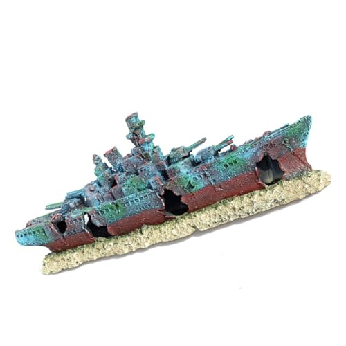 WOONEKY Resin Aquarium Schiffswrack Dekoration Wasserdichtes Unterwasser Ornament für Aquarien Kreatives Versteck für Fische Einfach zu Installierendes Versunkenes Boot für Thematische von WOONEKY