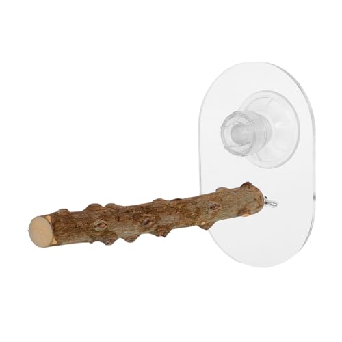 WOONEKY Sitzstange Für Vögel Mit Saugnapf Natürlicher Vogelständer Aus Holz Plattform Für Papageienkäfig Übungsspielzeug Für Wellensittiche Trainingsständer Für Nymphensittiche von WOONEKY