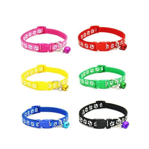 WOONEKY Verstellbare Haustierhalsbänder 6er-Set Glocke 6 Farben Fußabdruck-Muster Sicherheitsschnalle WOONEKY Verstellbare Haustierhalsbänder 6er-Set Glocke 6 Farben Fußabdruck-Muster Sicherheitsschnalle von WOONEKY