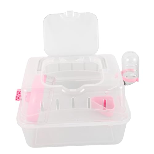 WOONEKY Transparenter Kleintierkäfig Tragbar mit Futter und Wasserschale Multifunktional für Hamster Mäuse und Kleine Tiere Kompakt und Leicht für Outdoor Transport Pinkes Design von WOONEKY