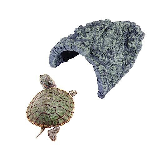WOONEKY Turtle Basking Stone Cave Aquarium Ornament aus Umweltfreundlichem Resin Reptilienhöhle mit Rampe für Klettern und Verstecken Großes Sonnenbad für Schildkröten Eidechsen und von WOONEKY