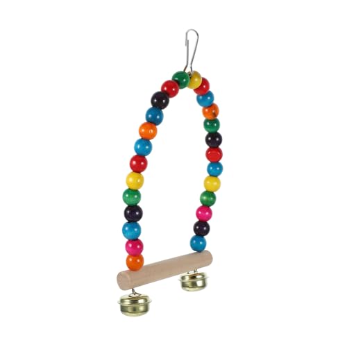 WOONEKY Vogelkäfig Schaukel aus Holz mit Glocke Stabiles Kauspielzeug und Sitzstange für Papageien Fördert Balance und Koordination Geeignet für Kleine bis Mittlere Vögel Bunte von WOONEKY