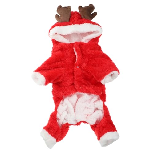 WOONEKY Weihnachtliches Hundekostüm Elk Hoodie Rot Designer Haustiermantel für Kleine Hunde Weicher Pullover für Outdoor und Party Festliches Katzen und Hundebekleidungsoutfit von WOONEKY