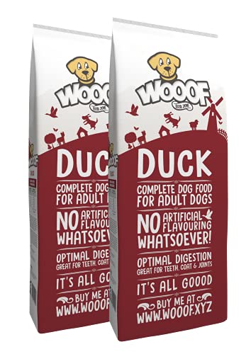 WOOOF Ente 28kg kaltgepresstes Hundefutter Ente, Obst & Gemüse | Trockenfutter, leicht verdaulich, ohne Weizengluten, für empfindliche Hunde von WOOOF