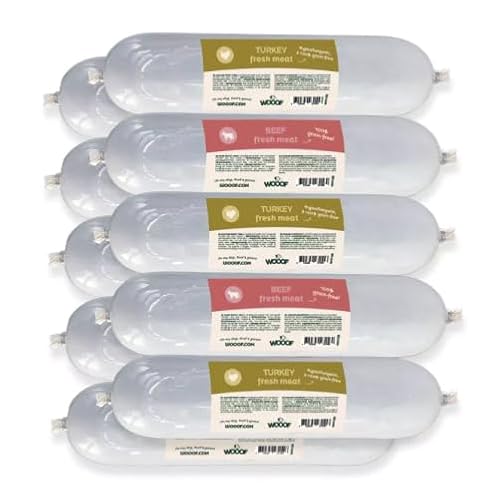 WOOOF Hundewurst Getreidefrei – Truthahn & Rind – Fleischwürste für Hunde – Haltbares Nassfutter – 10x900g von WOOOF