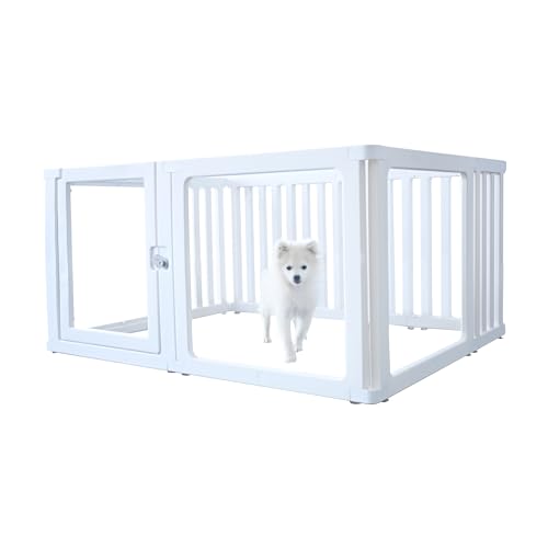 WOOQOTT Haustier-Laufstall mit Tür, 61 cm, Laufstall für Welpen, klare Sicht, einfache Montage, Sicherheitszaun für kleine Hunde, Welpen (6 Kunststoffplatten + 4 transparente Paneele) von WOOQOTT