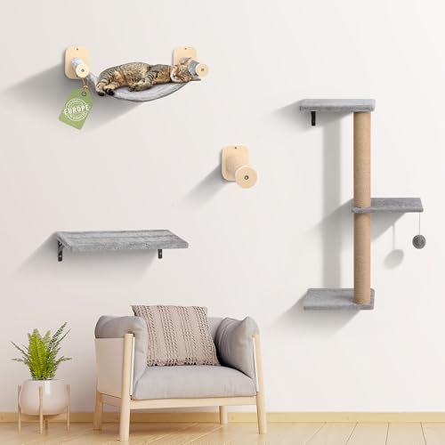 WOOWOOD® Kletterwand Katzen Set inkl. Katzentreppe Wand I Kratzbaum Wand I Hängematte Katze I Wandkratzbaum I Katzenmöbel I Katzenwand I Katzen Kletterwand Set (8-teilig) von WOOWOOD