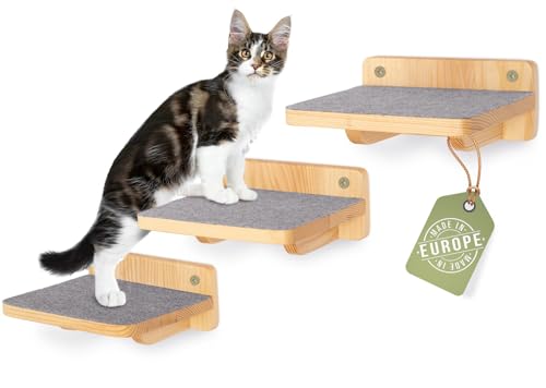 WOOWOOD® Kletterwand für Katzen | 3er-Set Katzentreppen | Katzenleiter | Catwalk | Wand Klettern Set | XL von WOOWOOD
