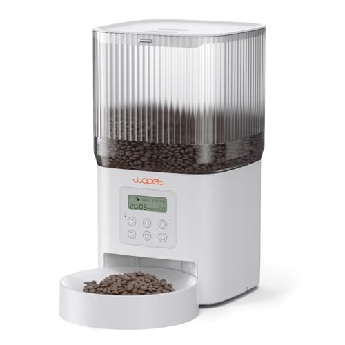 WOPET Automatischer Katzenfutterspender, 4 l, automatischer Hundefutterspender mit 180 Tagen Akkulaufzeit, automatischer Katzenfutterspender mit Edelstahlnapf, 1-6 Mahlzeiten pro Tag von WOPET