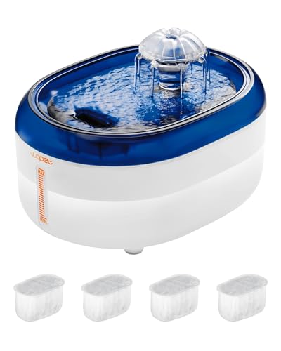 WOPET Katzenbrunnen, Trinkbrunnen für Katze und Hunde, Ultraleiser Katzentrinkbrunnen mit 4 Aktivkohlefilter 1 Ultra-leise Einstellbarer USB Pumpe(2L, WhiteBlue+4Filters) von WOPET