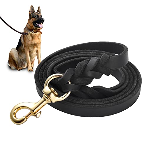 WOPOKY Hundeleine aus echtem Leder – robuste Hundeleine für große Rassen und mittelgroße Hunde – 1,2 m / 1,8 m lang mit Farbe Schwarz und Braun von WOPOKY