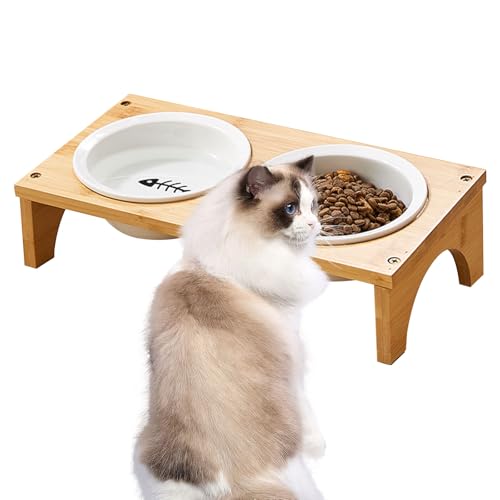 WOPPLXY Erhöhter Katzennapf mit Ständer, Keramik Katzennäpfe mit Ständer 15° geneigt, Katzennäpfe Set für Futter und Wasser, Erhöhte Haustier Futternapf Schüssel mit Holzständer Anti-Erbrechen WOPPLXY Erhöhter Katzennapf mit Ständer, Keramik Katzennäpfe mit Ständer 15° geneigt, Katzennäpfe Set für Futter und Wasser, Erhöhte Haustier Futternapf Schüssel mit Holzständer Anti-Erbrechen von WOPPLXY