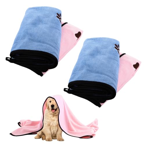 WOPPLXY Saugfähiges Hundehandtuch, 100 x 50 cm, weich, waschbar, Haustier-Badetücher, Mikrofaser, Hundehandtücher zum schnellen Trocknen von Hunden, mit Pfotenabdruck, Rosa und Blau, 4 Stück WOPPLXY Saugfähiges Hundehandtuch, 100 x 50 cm, weich, waschbar, Haustier-Badetücher, Mikrofaser, Hundehandtücher zum schnellen Trocknen von Hunden, mit Pfotenabdruck, Rosa und Blau, 4 Stück von WOPPLXY