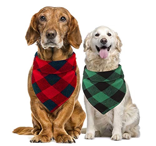 WORDERFUL Hunde-Bandana-Lätzchen, kariert, Dreieckstuch, Zubehör für kleine und mittelgroße Hunde (2 Stück (grün + rot), S) von WORDERFUL