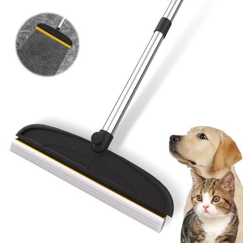 Teppichrechen für Hundehaarentferner: 2-in-1 wiederverwendbarer Tierhaarentferner, 152,4 cm, verstellbarer langer Griff, Teppich-Haarentfernungswerkzeug für Hund, Katze, Echthaar, von WOSWOK