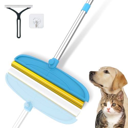 Teppichrechen für Hundehaarentferner: 2-in-1 wiederverwendbarer Tierhaarentferner, 152,4 cm, verstellbarer langer Griff, Teppichhaarentfernungswerkzeug für Hund, Katze, Echthaar, Teppichrechen für Hundehaarentferner: 2-in-1 wiederverwendbarer Tierhaarentferner, 152,4 cm, verstellbarer langer Griff, Teppichhaarentfernungswerkzeug für Hund, Katze, Echthaar, von WOSWOK