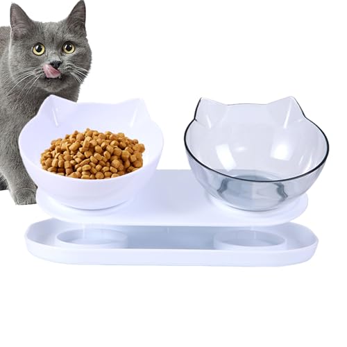 Erhöhte Futterhäuschen für Katzen - Haustiertränke mit um 15 Grad geneigtem, rutschfestem Katzennapf - Umkippsichere Futterstation für Katzen, multifunktionales Katzenfutter- und Tränkeset für von WOTEG
