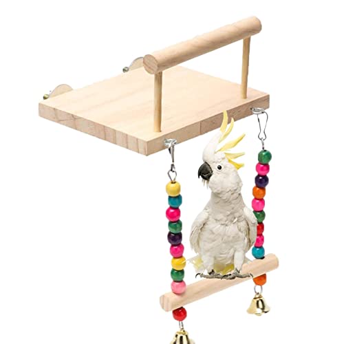 Vogelkäfig-Plattform | Holz-Sittichspielzeug mit Schaukel für Käfig | Vogelstangen mit Rassel für Lovebird Chinchilla Hamster Wellensittich Woteg von WOTEG