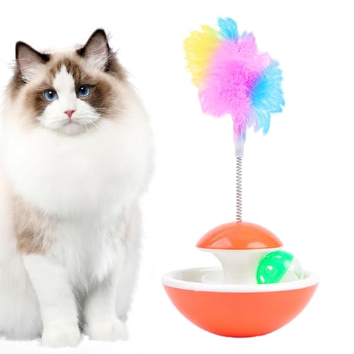 WOTEG Kätzchen-Federspielzeug | Interaktives Spielzeug für gelangweilte Katzen mit Gleisglocke - Unterhaltungszubehör für Katzen für Arbeitszimmer, Katzenhaus, Tierheim, Tierhandlung, Wohnzimmer von WOTEG
