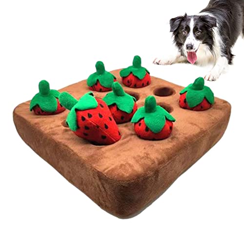 WOTEG Karotten-Hundespielzeug – Hide And Seek Erdbeer-Bereicherung, Hundespielzeug, 12 Erdbeer-Bereicherung, Hundespielzeug, interaktive Schnüffelmatte, Plüsch, Gemüsefeld für Haustiere von WOTEG