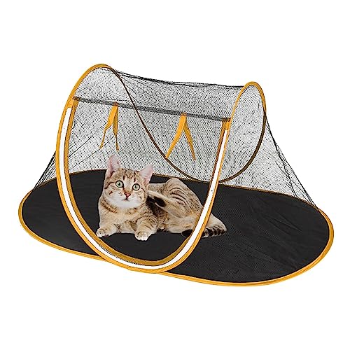 WOTEG Katzen-Netzzelt, faltbar, tragbar, für den Außenbereich, für Haustiere, Katzen, Spielhaus für kleine Haustiere, wasserdicht, leicht aufzubauen und zu reinigen von WOTEG