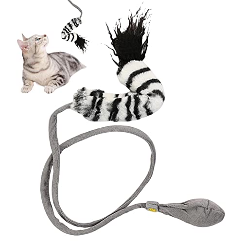 WOTEG Katzen-Spielzeug, aufblasbarer Schiebegriff Katzen-Teaser Interaktiver Zauberstab, interaktives Katzen-Fisch & Pferdeschwanz-Spielzeug für Bewegung und Entwicklung, Haustierspielzeug von WOTEG