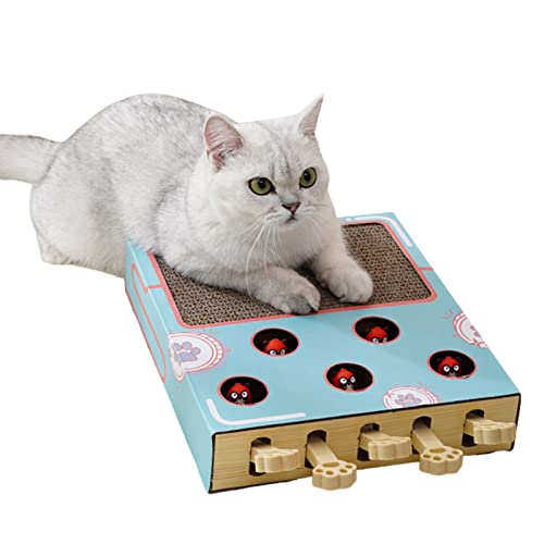 WOTEG Katzenspielzeug, Whack-a-Mole Katzenspielzeug mit Kratzbrett, interaktives Katzenspielzeug, Zug IQ für Indoor-Katzen und Kätzchen-Katzenzubehör von WOTEG