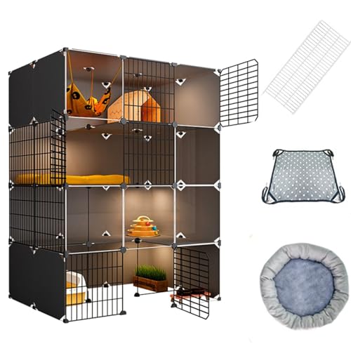 Großer Katzenkäfig, DIY-Katzenlaufstall für den Innenbereich, 4-stöckige Katzenkiste Schwarz Großer Katzenkäfig, DIY-Katzenlaufstall für den Innenbereich, 4-stöckige Katzenkiste Schwarz von WOTZOV