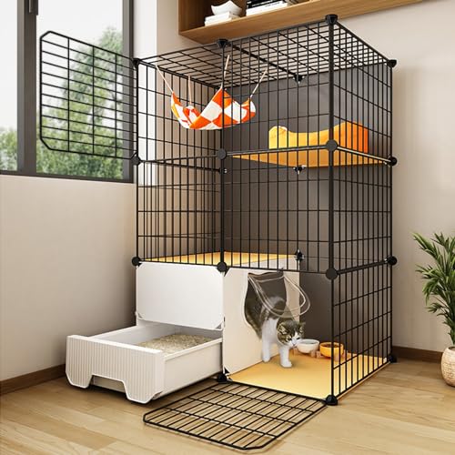 Großer Katzenkäfig für den Innenbereich mit Katzentoilette, 3-stöckiger DIY-Katzenlaufstall, Abnehmbarer Zwinger aus Metalldraht, großer Auslauf, ideal für 1–2 Katzen Großer Katzenkäfig für den Innenbereich mit Katzentoilette, 3-stöckiger DIY-Katzenlaufstall, Abnehmbarer Zwinger aus Metalldraht, großer Auslauf, ideal für 1–2 Katzen von WOTZOV