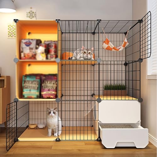 Großer Katzenkäfig mit 3 Ebenen und Katzentoilette für den Innenbereich mit zusätzlichem Stauraum, Abnehmbarer Kätzchenkäfig aus Metalldraht, DIY-Katzenzwinger mit Tür für Kätzchen Großer Katzenkäfig mit 3 Ebenen und Katzentoilette für den Innenbereich mit zusätzlichem Stauraum, Abnehmbarer Kätzchenkäfig aus Metalldraht, DIY-Katzenzwinger mit Tür für Kätzchen von WOTZOV