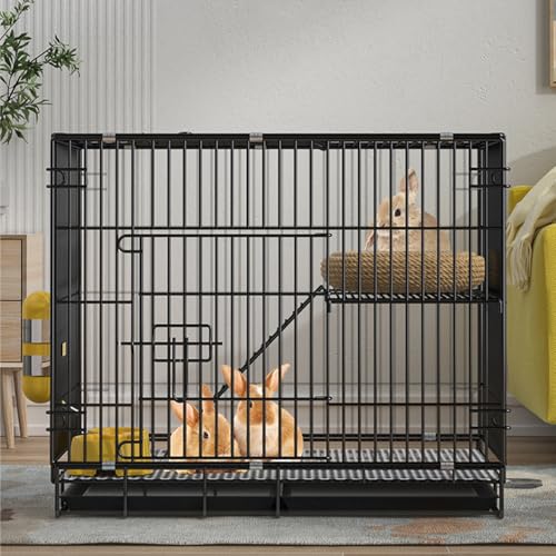 Hasenkäfig, 2-lagiger Kaninchenkäfig für den Innenbereich mit tiefen Ausziehwannen und Antikollisionsverriegelung, Kleintierhaus für Kaninchen, Katzen, Hunde,Black L Hasenkäfig, 2-lagiger Kaninchenkäfig für den Innenbereich mit tiefen Ausziehwannen und Antikollisionsverriegelung, Kleintierhaus für Kaninchen, Katzen, Hunde,Black L von WOTZOV