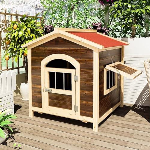 Hundehütte Outdoorkennels Holz Indoor Haustierbedarf Klein Mittel Zwinger mit Türen und Doppelfenstern Hundehütte Ideal für Kleine Hunderassen,Brown M Hundehütte Outdoorkennels Holz Indoor Haustierbedarf Klein Mittel Zwinger mit Türen und Doppelfenstern Hundehütte Ideal für Kleine Hunderassen,Brown M von WOTZOV