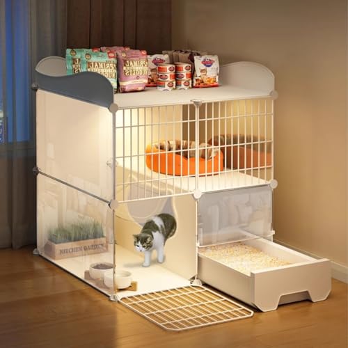 Katzenkäfig mit Katzentoilette, 2-stöckiges DIY-Katzengehege, großes Laufgitter, Katzengehege für den Außenbereich, für 1–2 Katzen Katzenkäfig mit Katzentoilette, 2-stöckiges DIY-Katzengehege, großes Laufgitter, Katzengehege für den Außenbereich, für 1–2 Katzen von WOTZOV
