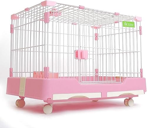 Kleine und mittelgroße Haustiere für den InnenbereichEinstöckiges Gehege mit BadezimmerLeicht zu reinigendes HaustierhausGeschenke für Haustiere，Pink 82 * 57 * 66 von WOTZOV